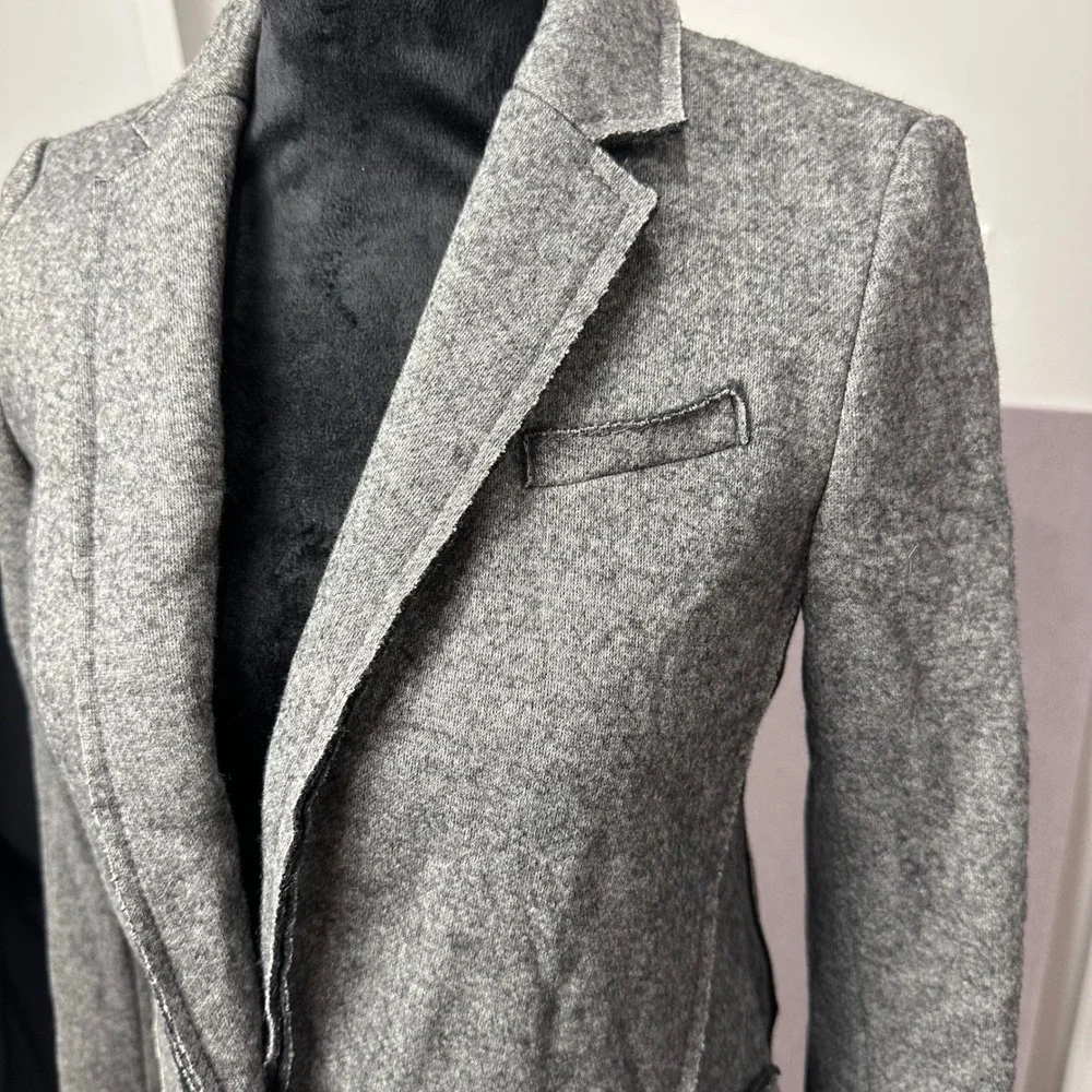 Banana Republic Petite 00 Textured Knit Wool Blend Boyfriend Blazer Gray‎